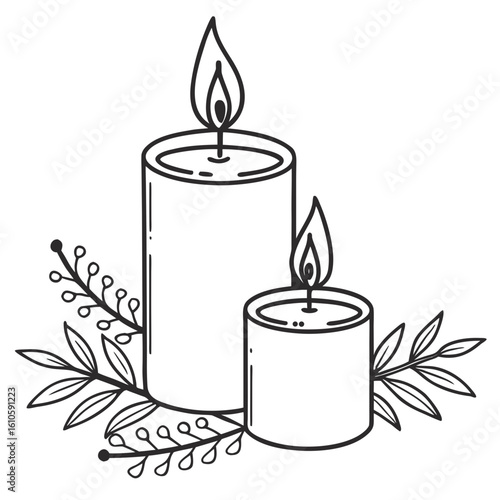 a black and white drawing of two candles