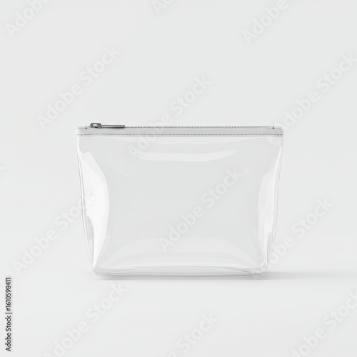 Transparent pouch isolated on white background, for cosmetics or travel