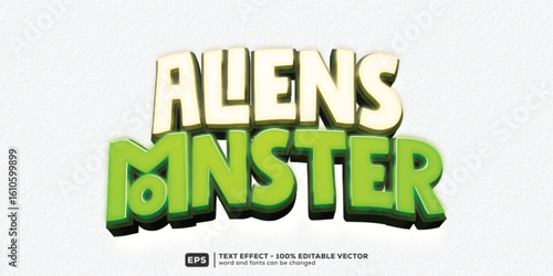 Aliens Monster 3D Cartoon Editable Text Effect | Premium Font Template