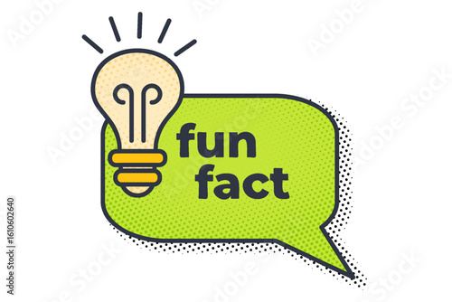 Fun fact icon with trivia text in a comic bubble for quiz or infographic template, with lightbulb and idea label for advice or funny wisdom guide vector illustration