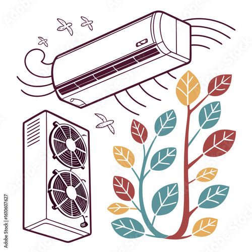 Air conditioner vector silhouette illustration isolated on white background
