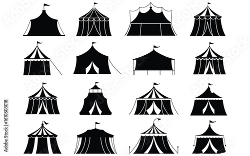 Circus Tent Silhouette Collection – 16 Unique Carnival Icons for Festive & Vintage Design