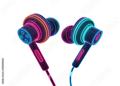 Set of neon ear pot illustration on transparent background