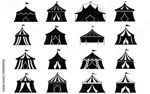Circus Tent Silhouette Collection – 16 Unique Carnival Icons for Festive & Vintage Design