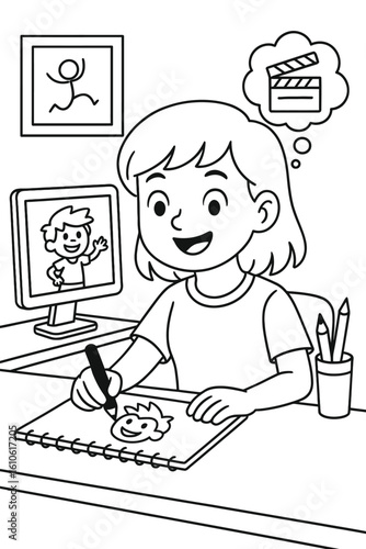 Cartoon Animator Creating Character Coloring Page