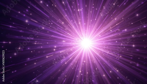  Violet Sparkling Vector Background with Rays, Lights, and Stars
