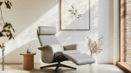 Modern leather recliner in a sunlit room