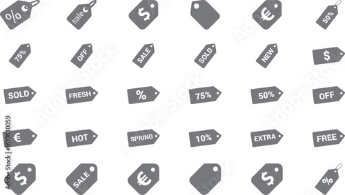 Price Tag Line Icons Set Including Sale Label, Discount Sticker, Offer Tag, Promotion Badge and Product Pricing Symbols