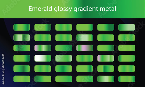 Green, emerald glossy gradient, metal foil texture. Color swatch set. Collection of high quality vector gradients.