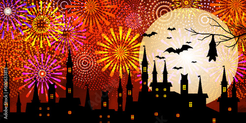 ハロウィン　城　月　秋　背景