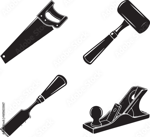 Hand saw chisel mallet and wood plane tools wood chisel