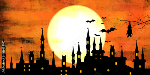ハロウィン　城　月　秋　背景