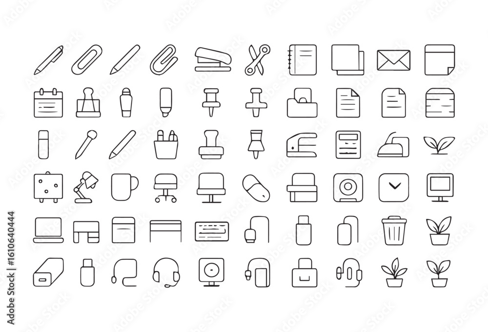 Obraz premium Office Supplies and Stationery Icon Set