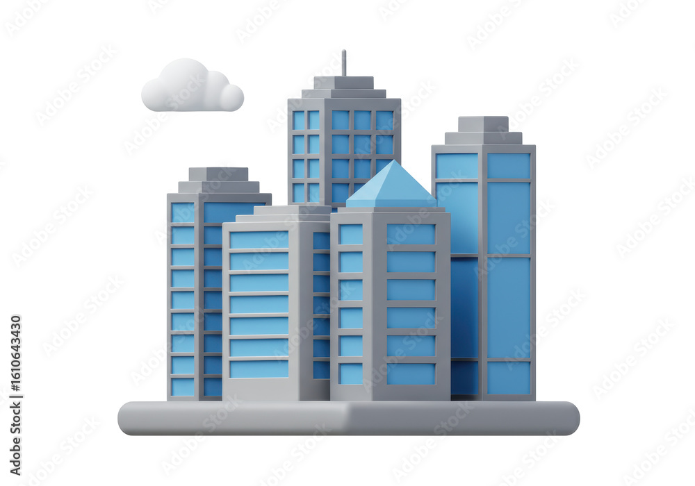 Fototapeta premium Isolated Low Poly Cityscape with Cloud