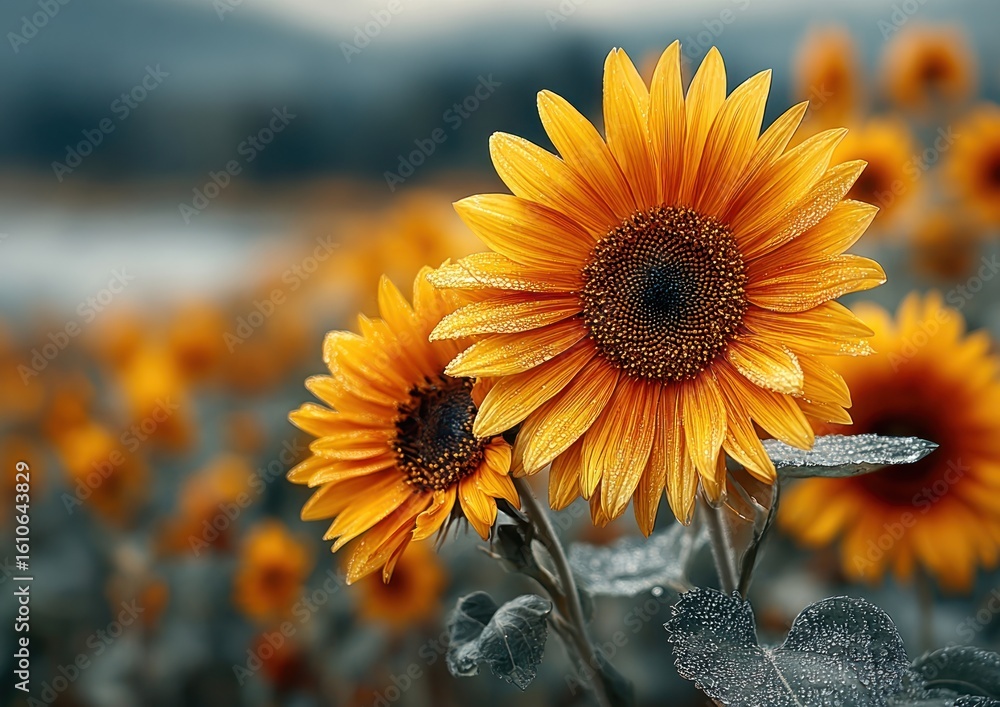 Fototapeta premium A field of sunflowers swaying in the breeze, representing positivity and strength