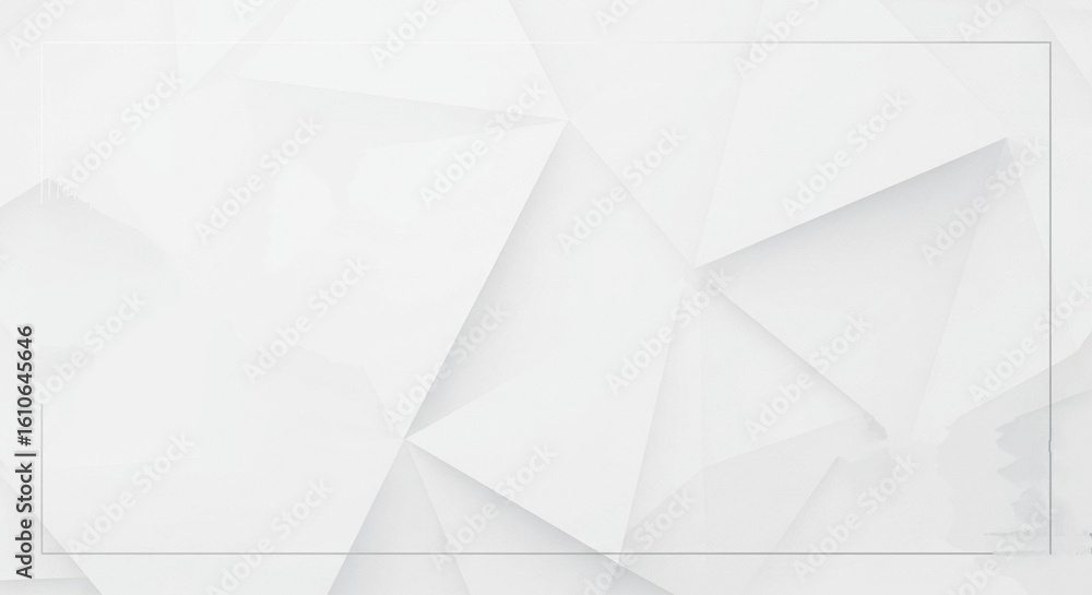 Obraz premium Minimalist white abstract background with a geometric polygonal pattern and a subtle rectangular frame.