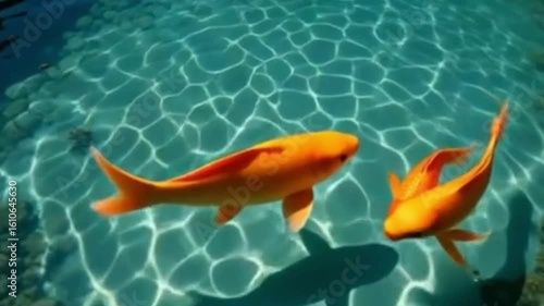 Golden Fish Swimming Gracefully in a Clear Pond with Sunlight