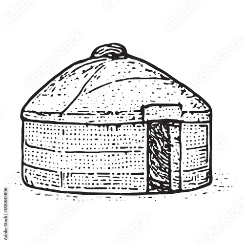 Authentic Hand-Drawn Yurt Illustration for Nomadic Camp Decor