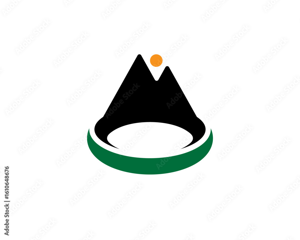 Fototapeta premium Green and Black Abstract Mountain with Sun Logo