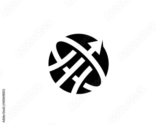 Black Abstract Globe with Arrow and Orbit Logo