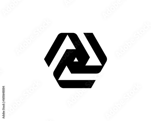 Black Abstract Intertwined Geometric Triangle Logo