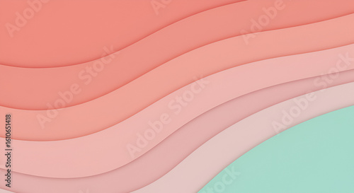 Abstract layered design featuring soft, wavy lines in shades of coral and a touch of teal.