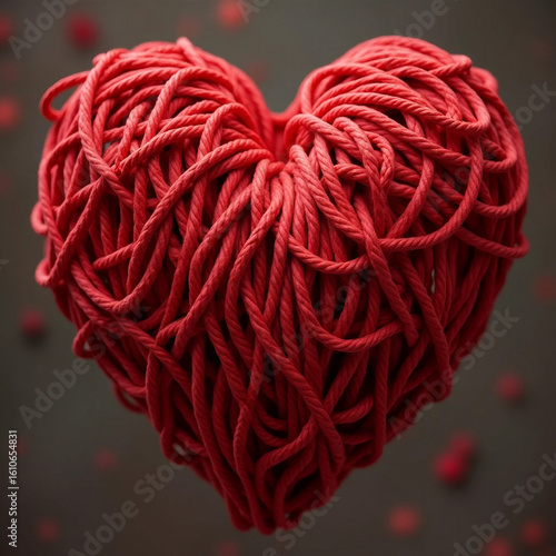 Tangled Heart of Red Yarn