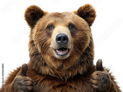  Brown bear giving thumbs up on white background,PNG.AI Generated.