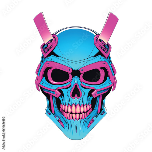 Futuristic samurai helmet fused with human anatomy