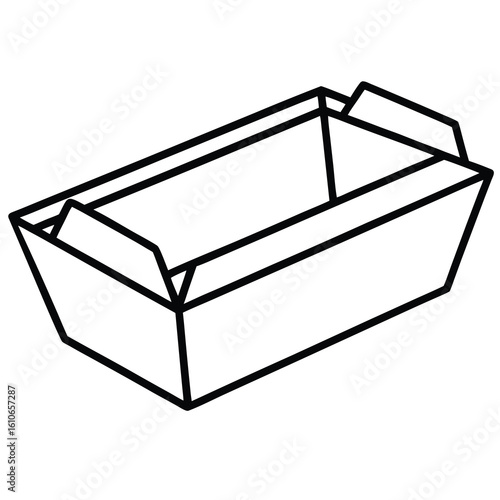 Simple line drawing of an empty rectangular paper food tray ideal for baking or serving snacks and pastries