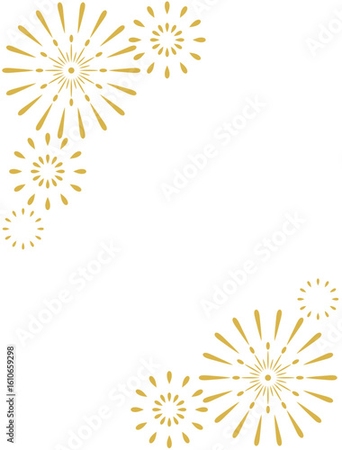 金色イメージの花火のイラストのカード　縦型バージョン