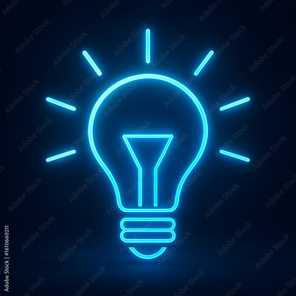 Fototapeta premium Neon Light Bulb Icon for Innovation