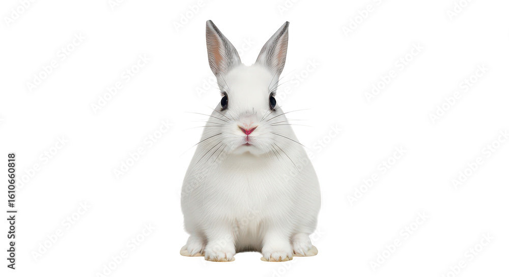 Fototapeta premium Adorable White Rabbit On Black Background