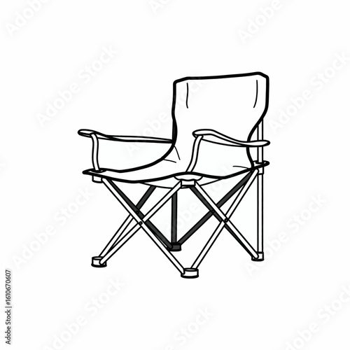 Outlined illustration of a folding camping chair.