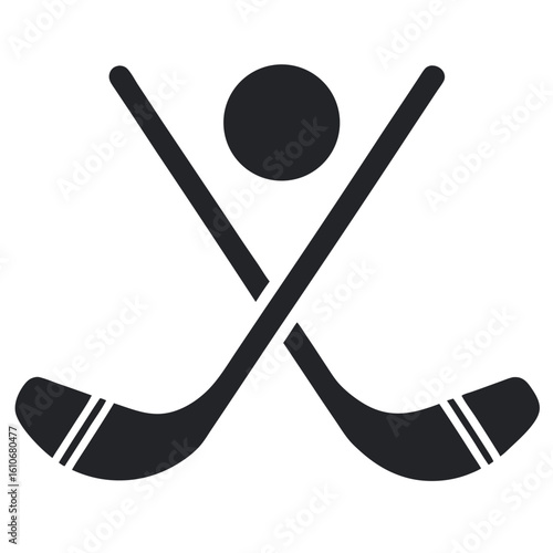 Canvas Print Hockey Sticks Crossed with Puck Above, Sport Equipment Black and White, Illustra