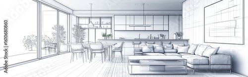 Minimalist living space design sketch