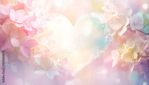 幻想的なパーティ空間にハート型のフレームが浮かぶ夢のような風景