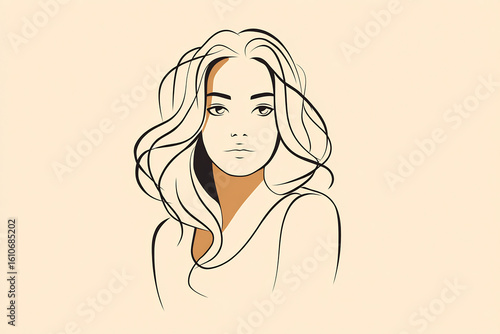continuous line art of woman with flowing hair fashion illustration