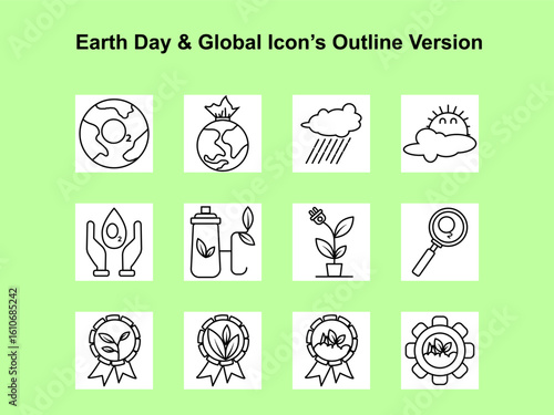 Earth Day & Environmental Icons – Clean Outline Vector Set