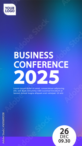 A minimalist poster template for a modern business conference or tech event. The design features a smooth, blurred gradient background for a clean and stylish feel.