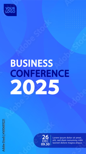 An editable flyer design for a corporate announcement or seminar. The professional blue abstract background and clean typography make this template perfect for any business event.