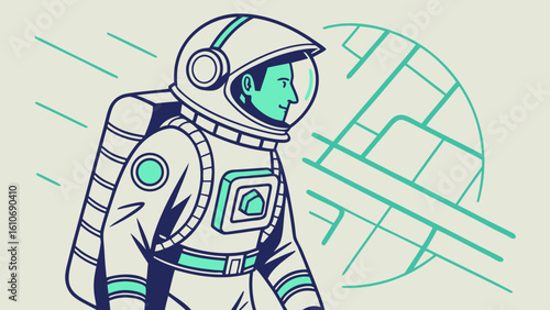 Astronaut spaceman exploring new world with map vector illustration science and space travel concept