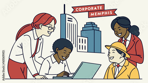 Corporate memphis business team collaboration teamwork office diverse employees working together on project