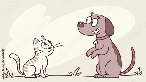Cartoon cat and dog illustration friendly pets cute animals drawing vector art domestic animal character design