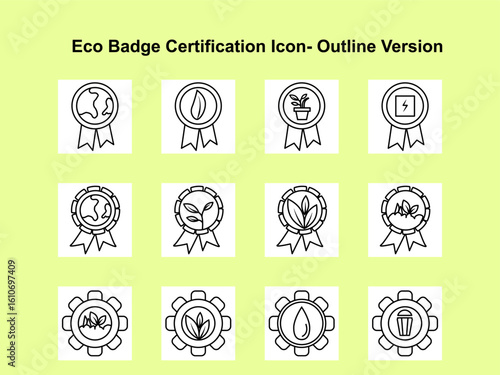 Eco Certification Badge Icons – Outline Vector Set for Green Labels