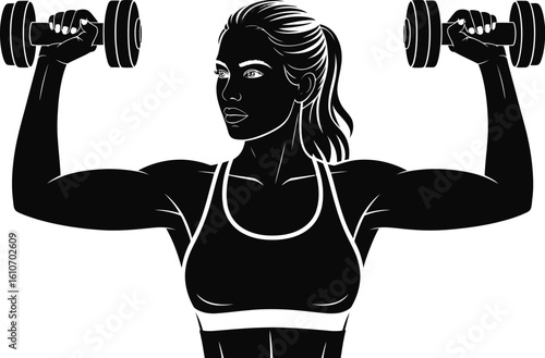 Woman lifting weights dumbbells fitness