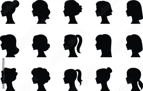 Diverse female hairstyles silhouettes woman profile