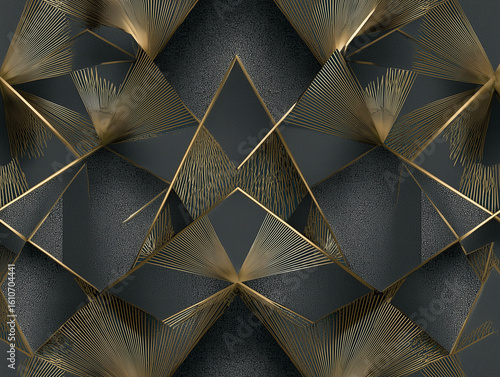 Elegant geometric gold and dark charcoal shapes create a stunning seamless modern pattern design
