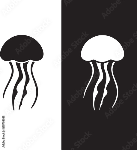 Monochromatic Jellyfish Duo Symbolic Marine Invertebrates Against Split Background Ocean Life Minimalist Design Contrast