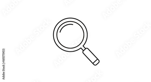 Simple black line drawing of a magnifying glass, a tool for detailed examination.